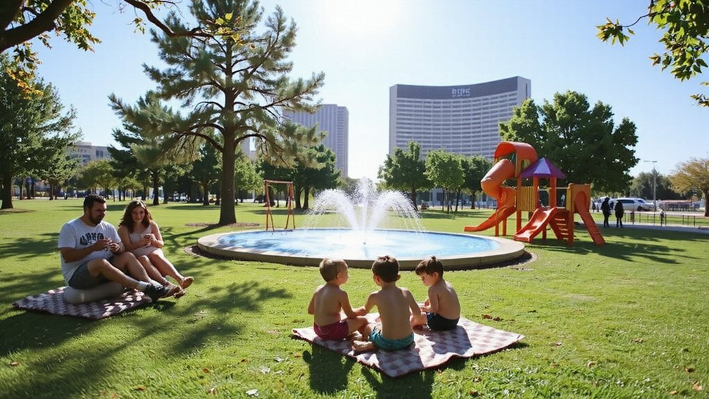 shaded playgrounds and splashpads